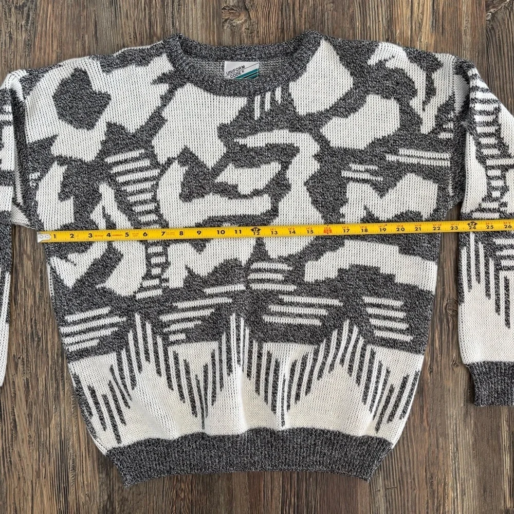 Vtg Uniform Code Knit Sweater Mens No Size Black White Abstract Grandpa Eclectic